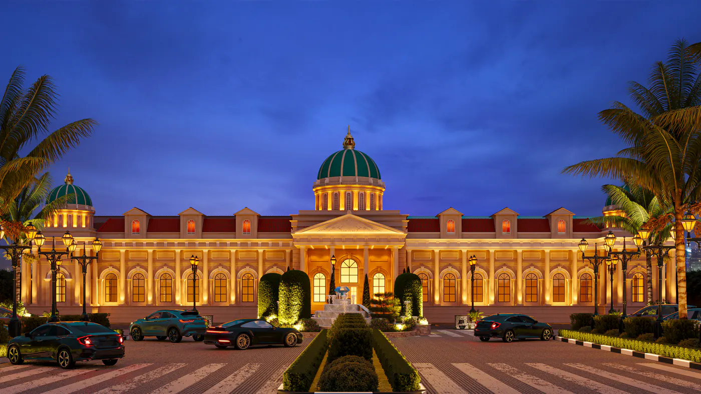 Event complex night view render in Multan by Janan Manzil